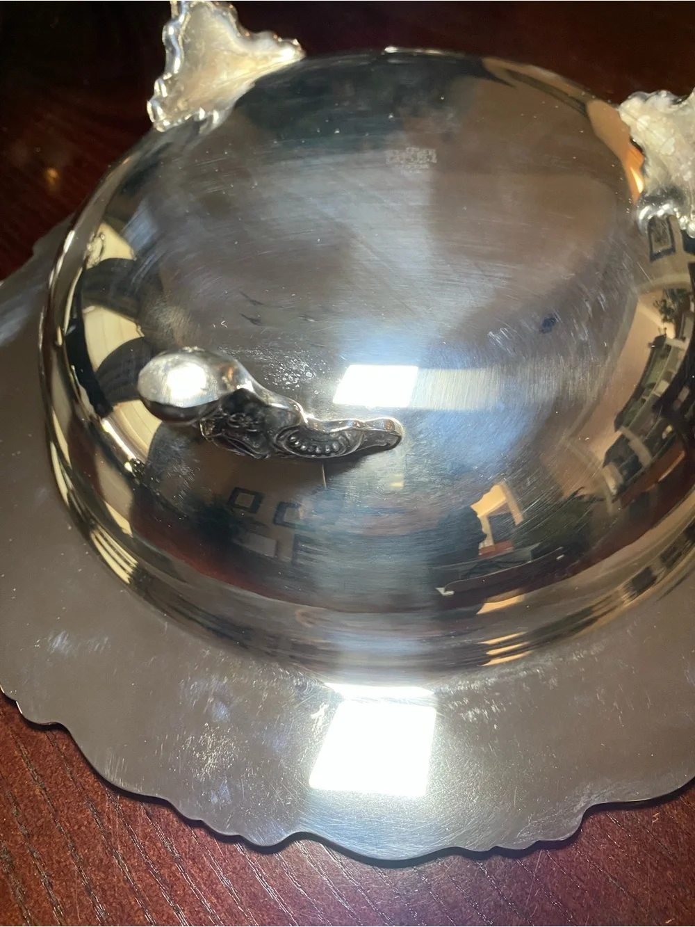 Silver Covered Serving Dish with Decorative Lid and Pyrex dish 12 inches - Picture 12 of 15